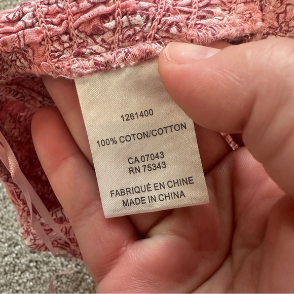 House Of Harlow Crop Top Smocked Floral Stretch Tie Back Square Neck Pink Sz XS - Picture 6 of 7